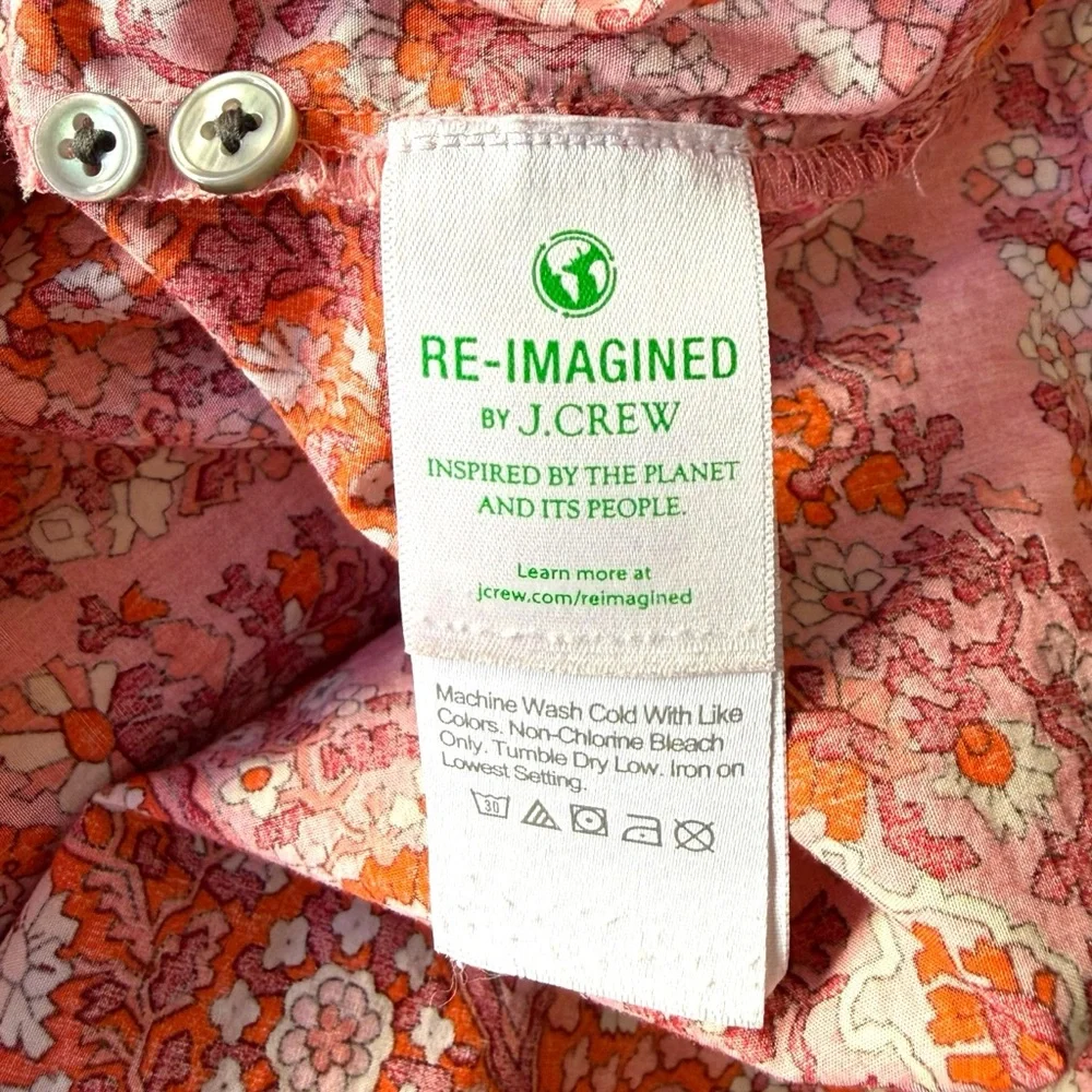 J. Crew Puff Sleeve Top Blouse Oversized Paisley Print Pink Women Size XL Ruffle - Picture 11 of 13